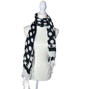 Y2K‎ Black and White Polka Dot Scarf with Fringe Women's Fashion Accessory